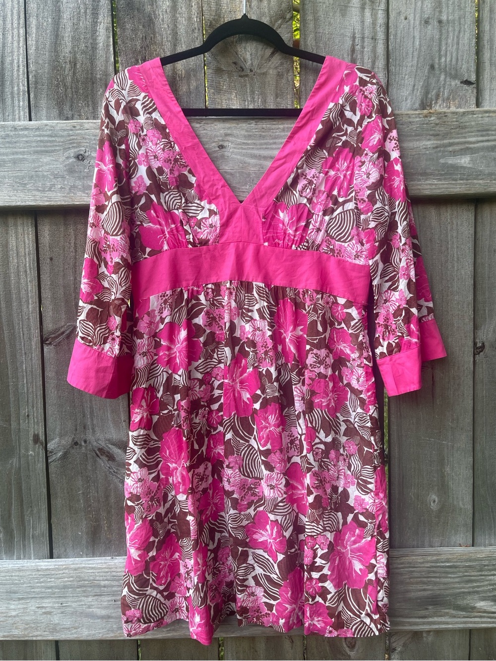 Tibi Pink and Brown Floral V-Neck Tunic Dress Sz 12